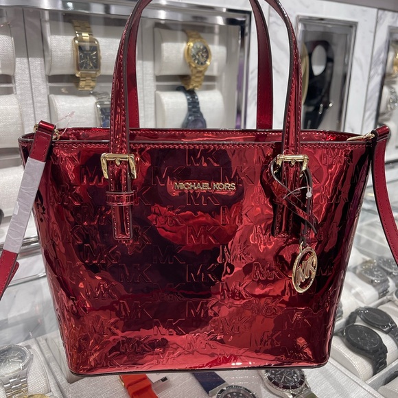 MICHAEL KORS Jet Set Extra-Sm Metallic Logo Debossed Convertible TZ Tote Crossbd - Picture 15 of 16